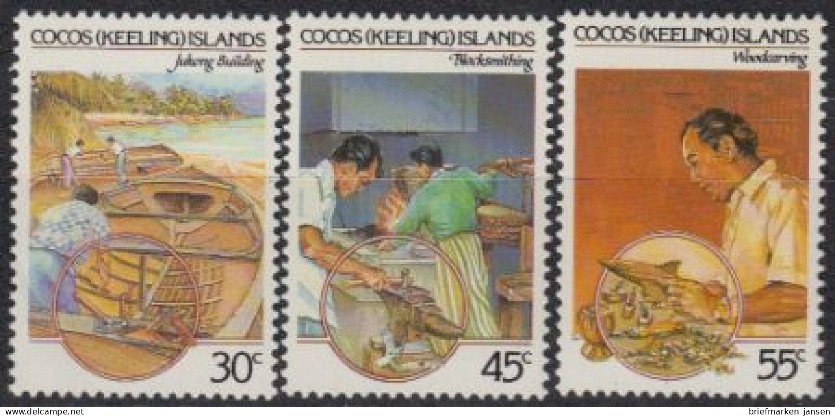 Kokos-Inseln Mi.Nr. 131-33 Kokos-malaiische Kultur, Handwerk (3 Werte) - Islas Cocos (Keeling)