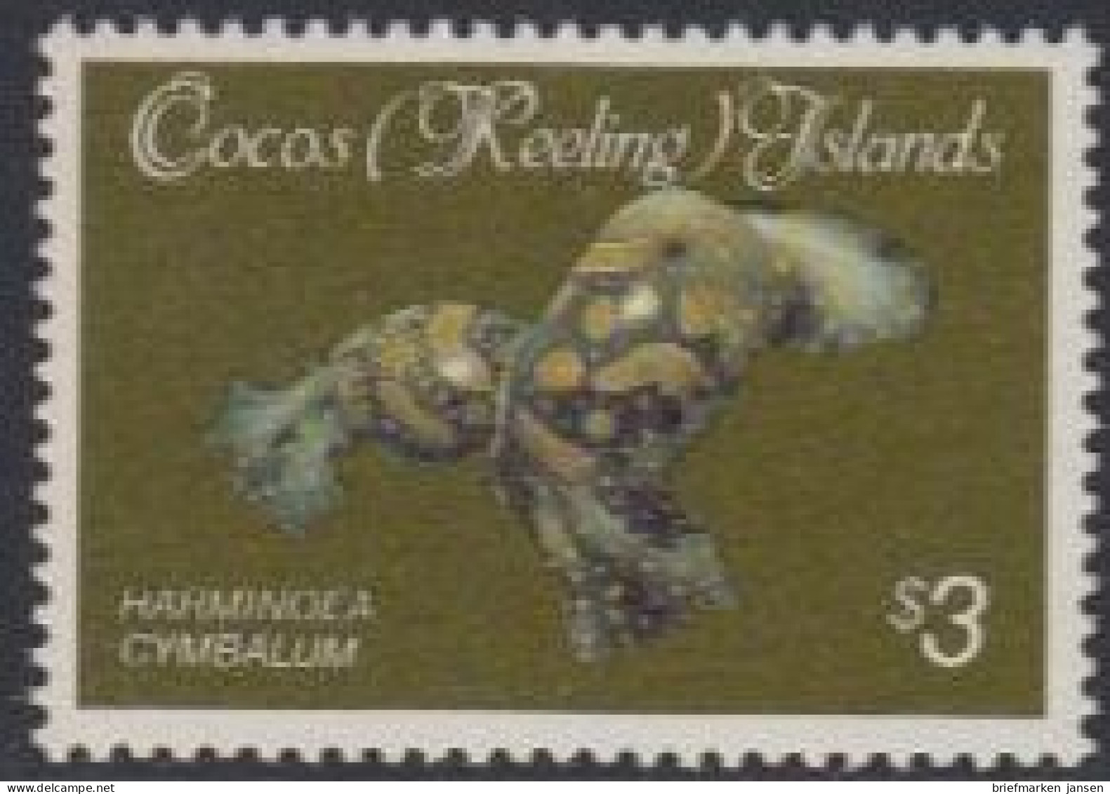 Kokos-Inseln Mi.Nr. 155 Freim. Muscheln+Schnecken, Harminoea Cymballum (3) - Cocos (Keeling) Islands