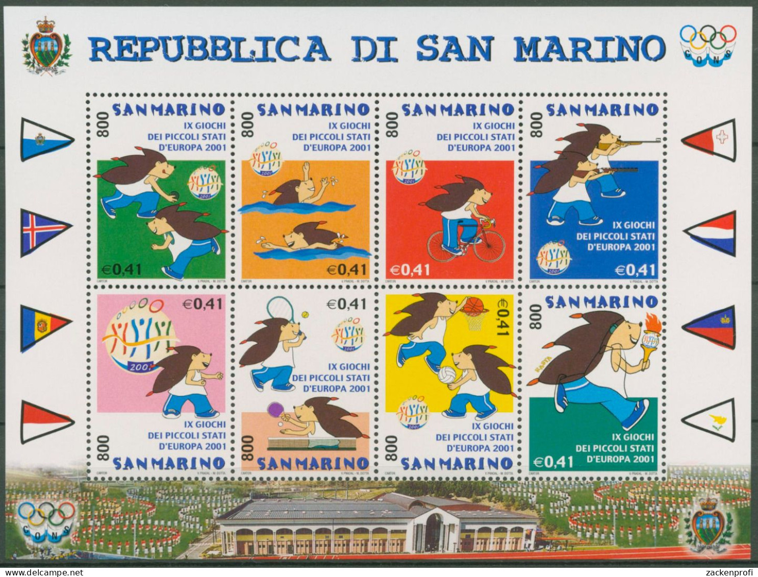 San Marino 2001 Europäische Sportspiele Maskottchen 1958/65 K Postfrisch(C62290) - Blocs-feuillets