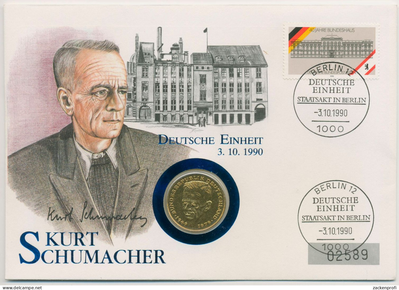 Berlin 1990 Kurt Schumacher Numisbrief 2 DM Vergoldet (N714) - Covers & Documents