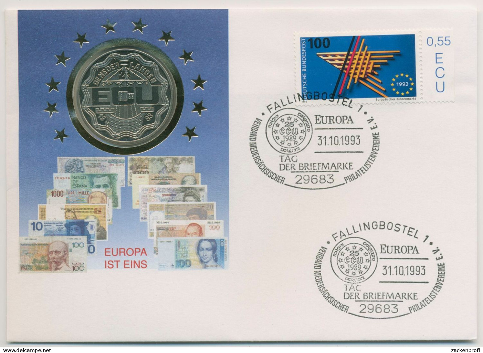 Bund 1993 Europäischer Binnenmarkt Numisbrief Mit 2 1/2 ECU Niederlande (N681) - Autres & Non Classés