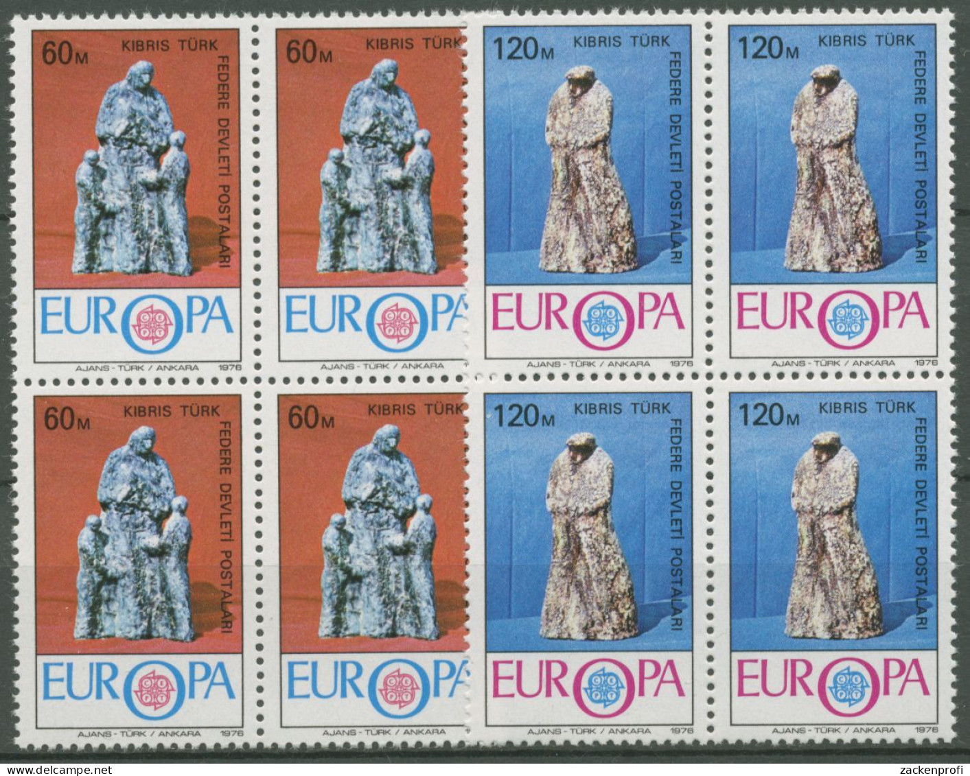 Türkisch-Zypern 1976 Europa CEPT Kunst Statuetten 27/28 4er-Block Postfrisch - Unused Stamps