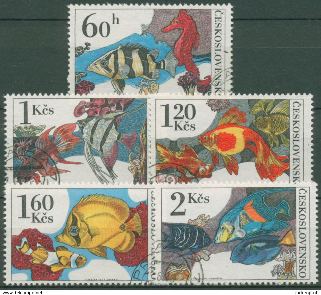 Tschechoslowakei 1975 Zierfische: Tigerbarsch, Seepferdchen 2260/64 Gestempelt - Usados