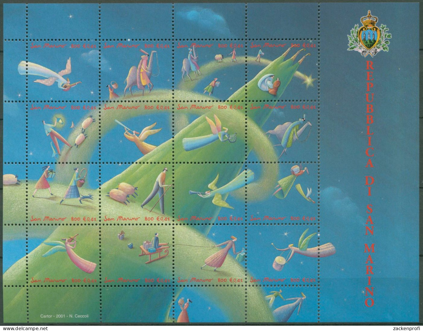 San Marino 2001 Weihnachten Gemälde 1982/97 ZD-Bogen Postfrisch (C62291) - Blocchi & Foglietti