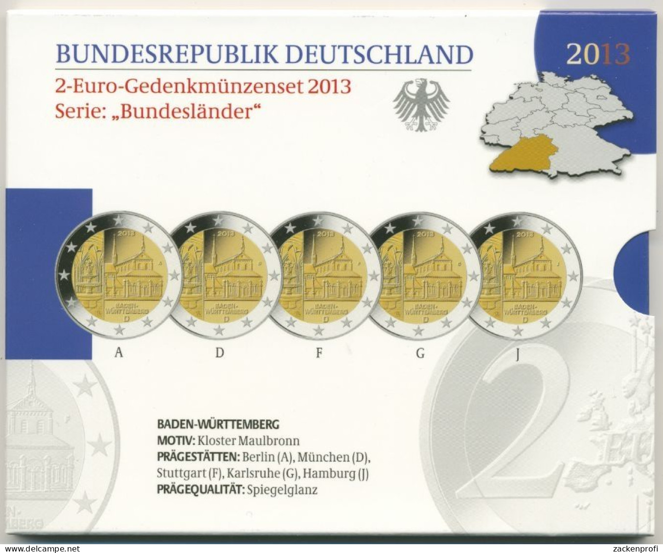 Deutschland 2 Euro 2013 Baden-Württemberg Originalsatz Polierte Platte PP (m1719) - Germania