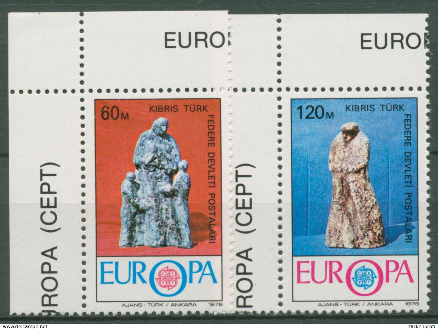 Türkisch-Zypern 1976 Europa CEPT Kunsthandwerk Statuetten 27/28 Ecke Postfrisch - Unused Stamps