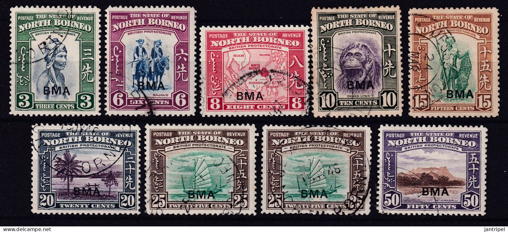 NORTH BORNEO  1945  USED STAMPS OUT Of BMA  SET - Noord Borneo (...-1963)