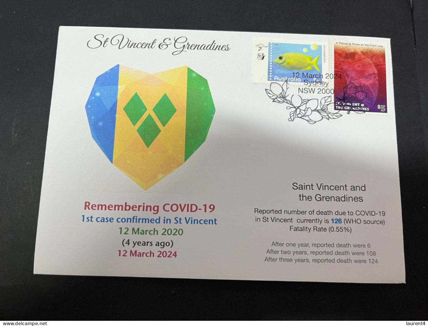 12-3-2024 (2 Y 47) COVID-19 4th Anniversary - St Vincent & Grenadines - 12 March 2024 (with St Vincent COVID-19 Stamp) - Malattie