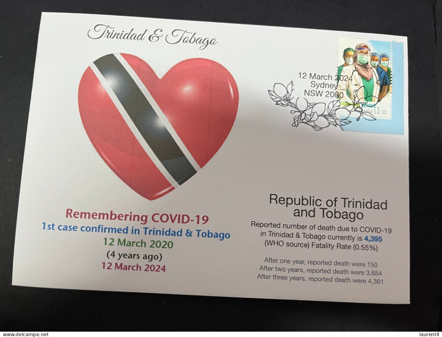 12-3-2024 (2 Y 47) COVID-19 4th Anniversary - Trinidad & Tobago - 12 March 2024 (with OZ COVID-19 Doctor Stamp) - Disease