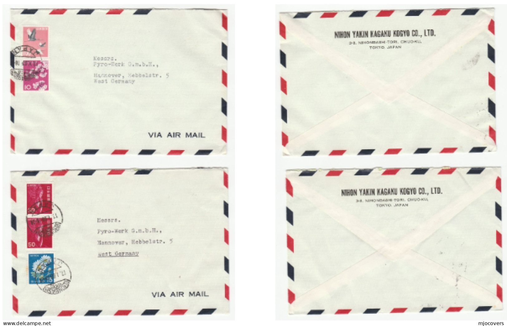 METAL INDUSTRY  2x 1960s Nhon Yakin Kagaku Kogyo Co JAPAN COVERS To PYRO WERK Co Germany Air Mail Cover Stamps - Briefe U. Dokumente