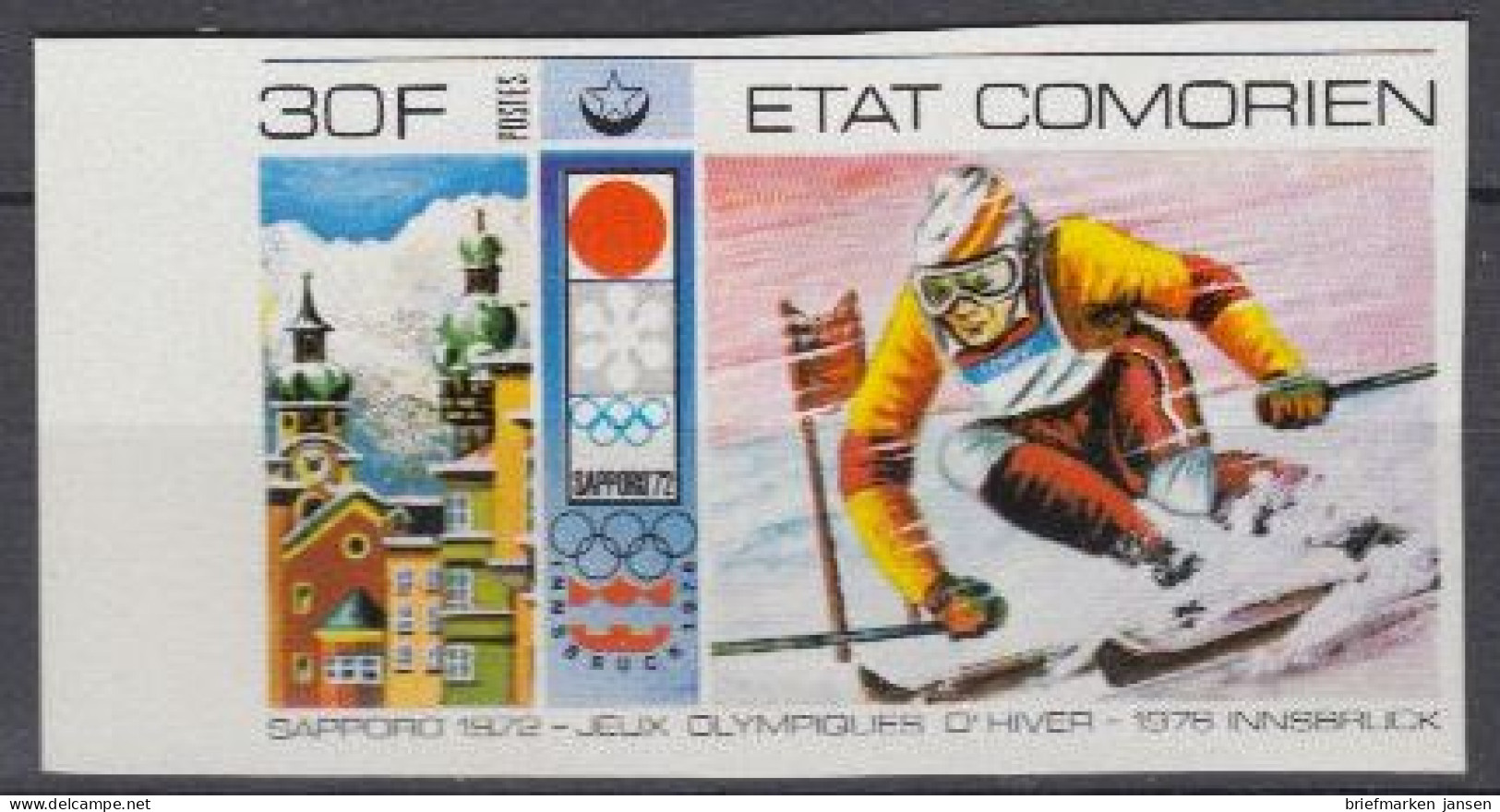 Komoren Mi.Nr. 267B Olympiade 1976 Innsbruck, Riesenslalom, Ungez. (30) - Comores (1975-...)