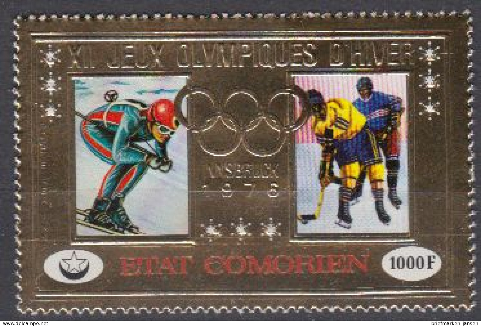 Komoren Mi.Nr. 273A Olympiade 1976 Innsbruck, Ski + Eishockey, Gez. (1000) - Comores (1975-...)