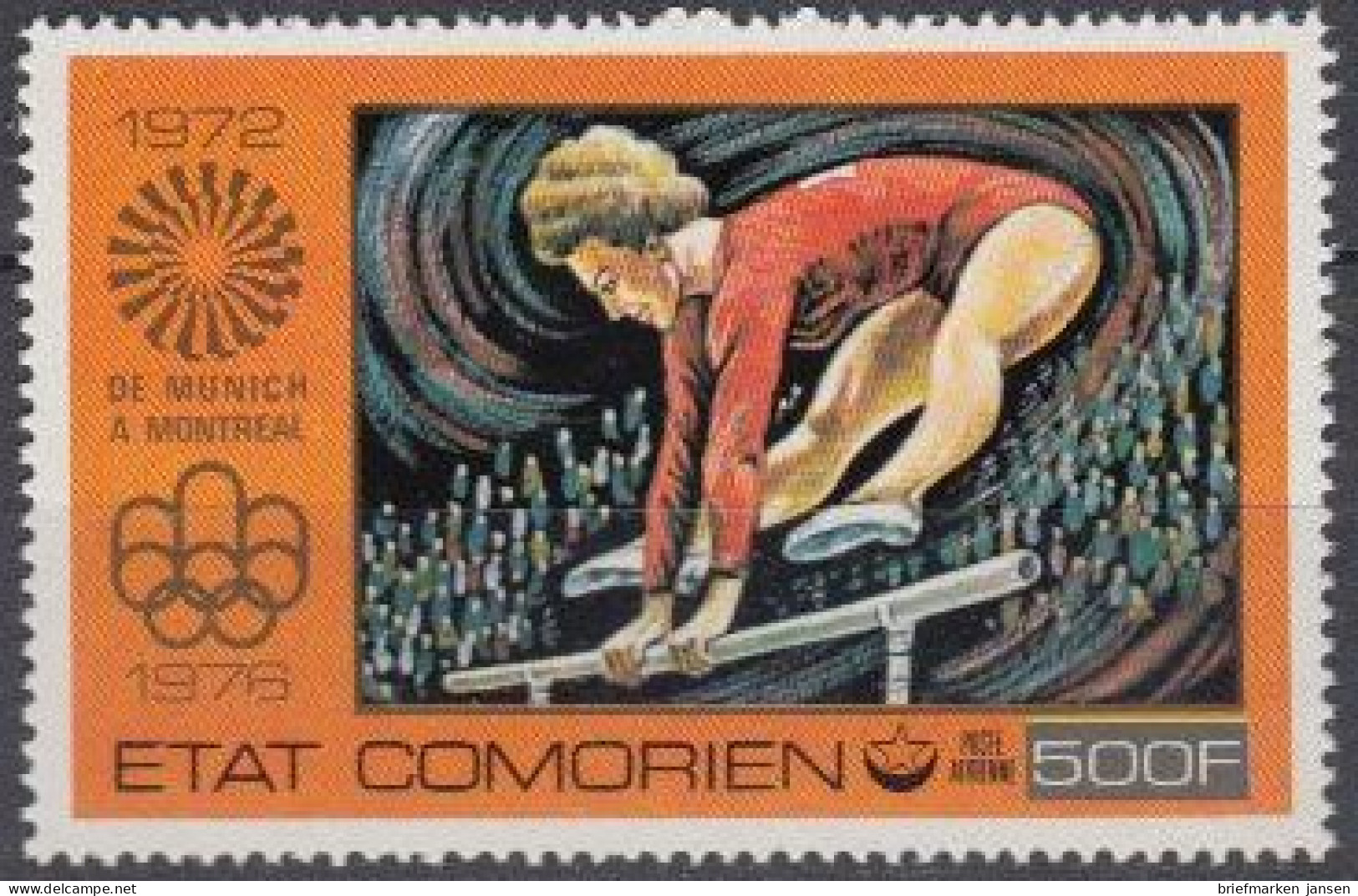 Komoren Mi.Nr. 280A Olympiade 1976 Montreal, Kunstturnen, Gez. (500) - Comores (1975-...)