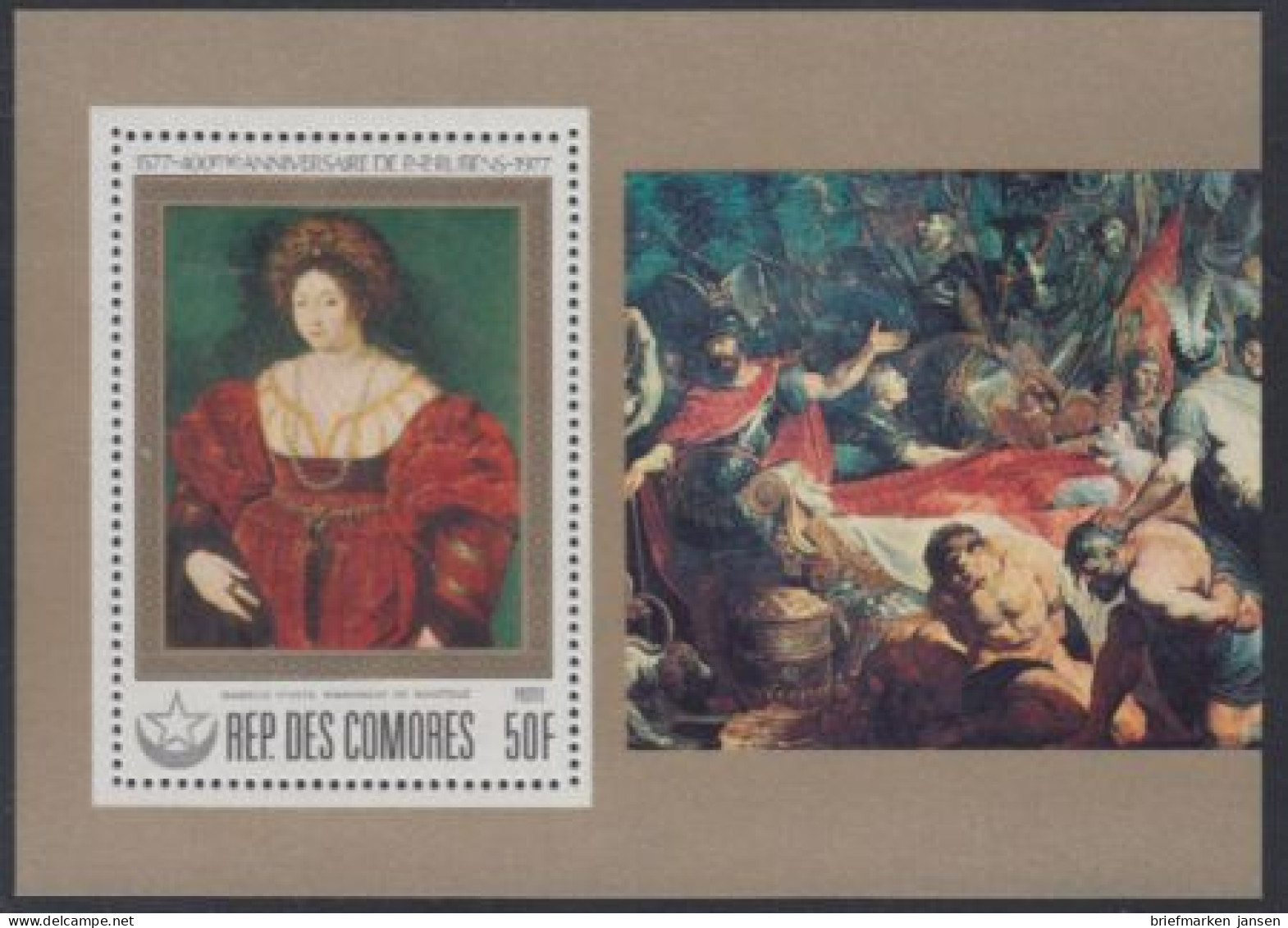 Komoren Mi.Nr. Block 162 Rubens, 400.Geb., Gemälde Isabella D’Este - Comores (1975-...)