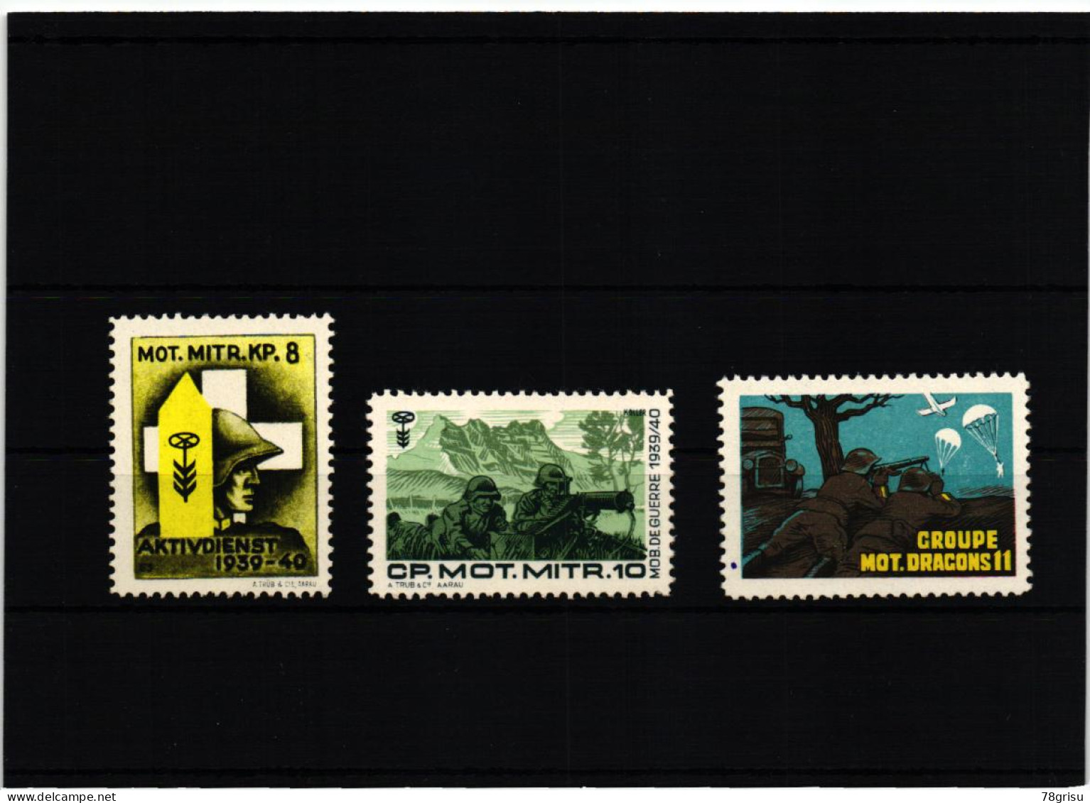 Schweiz Soldatenmarken, CP.MOT.MITR.  MOT.Mitr.KP, Groupe DRAGONS, Aktivdienst 1939 1940 - Vignettes