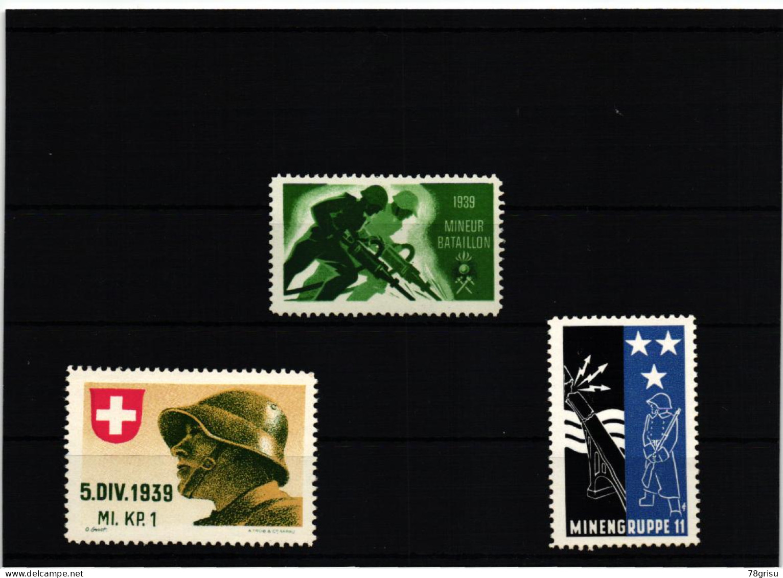 Schweiz Soldatenmarken, MINIEUR BATAILLON; MINENGRUPPE; MI. KP. 1939 - Labels