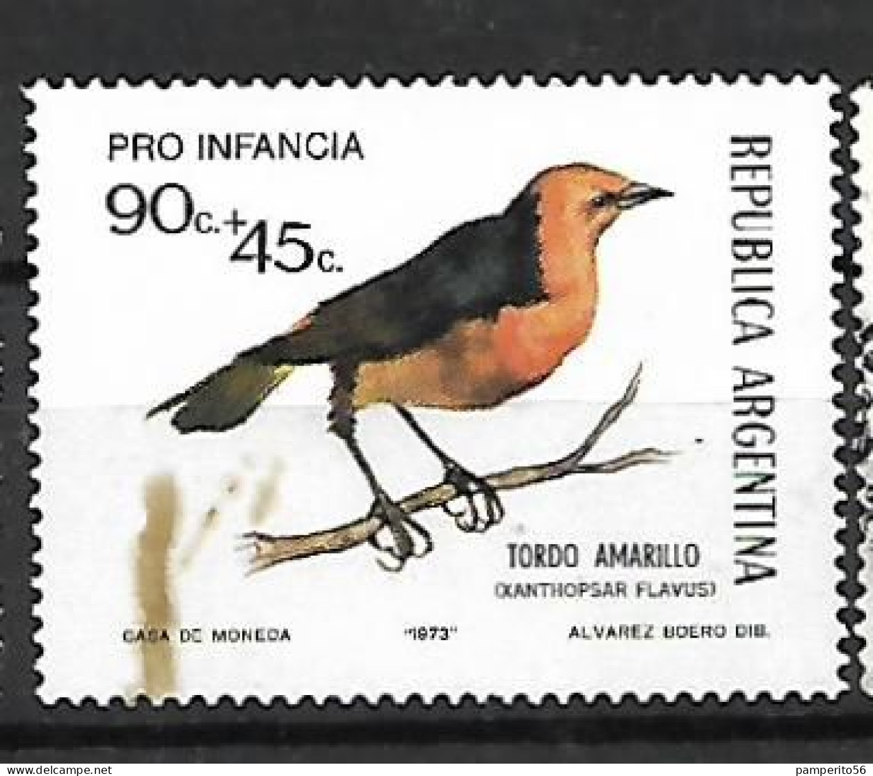 ARGENTINA - AÑO 1973 - Pro Infancia. Pájaros. Tordo Amarillo - Usado - Usati
