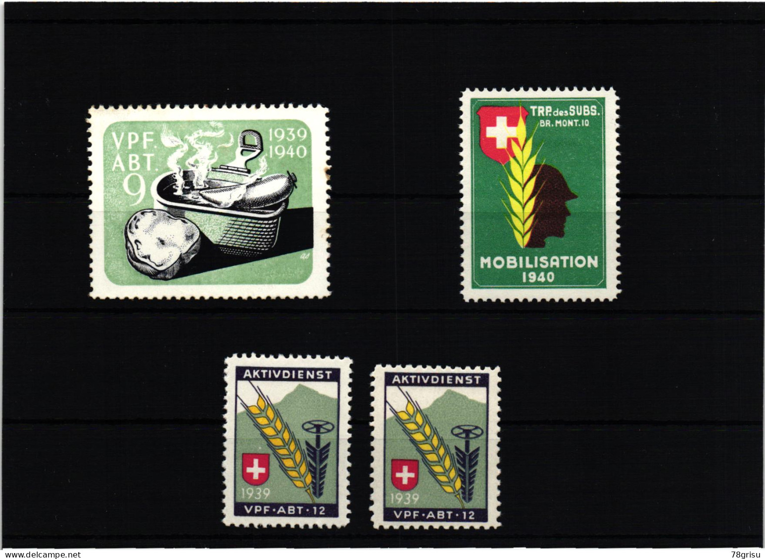 Schweiz Soldatenmarken, Vpf.Abt. Verpflegungs Abteilung 1939 1940 TRP. Des SUBS.  - Vignetten