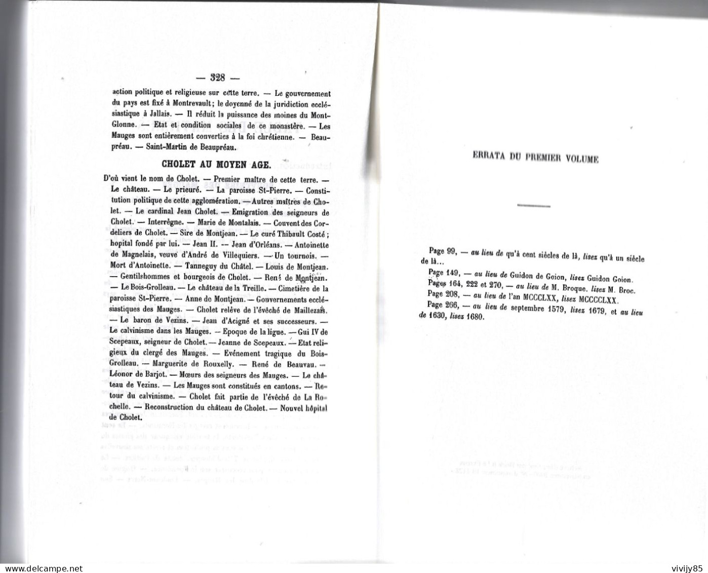 49 -CHOLET - Beau  Livre De A.A. Gélusseau " Histoire De Cholet Et De Son Industrie " - Tome I - Pays De Loire