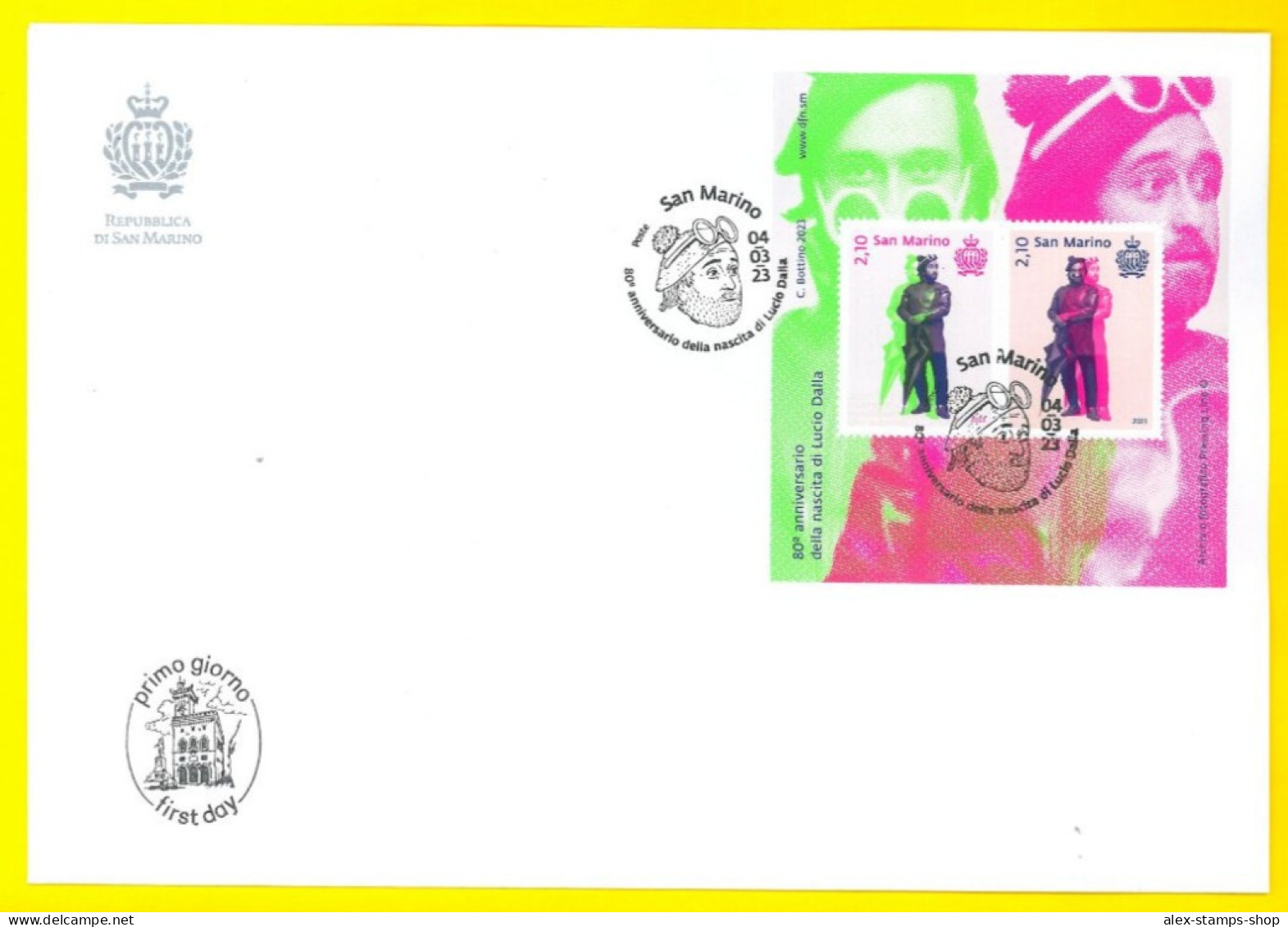 SAN MARINO 2023 FDC 80° Anniversario Della Nascita Lucio Dalla - First Day Cover - FDC