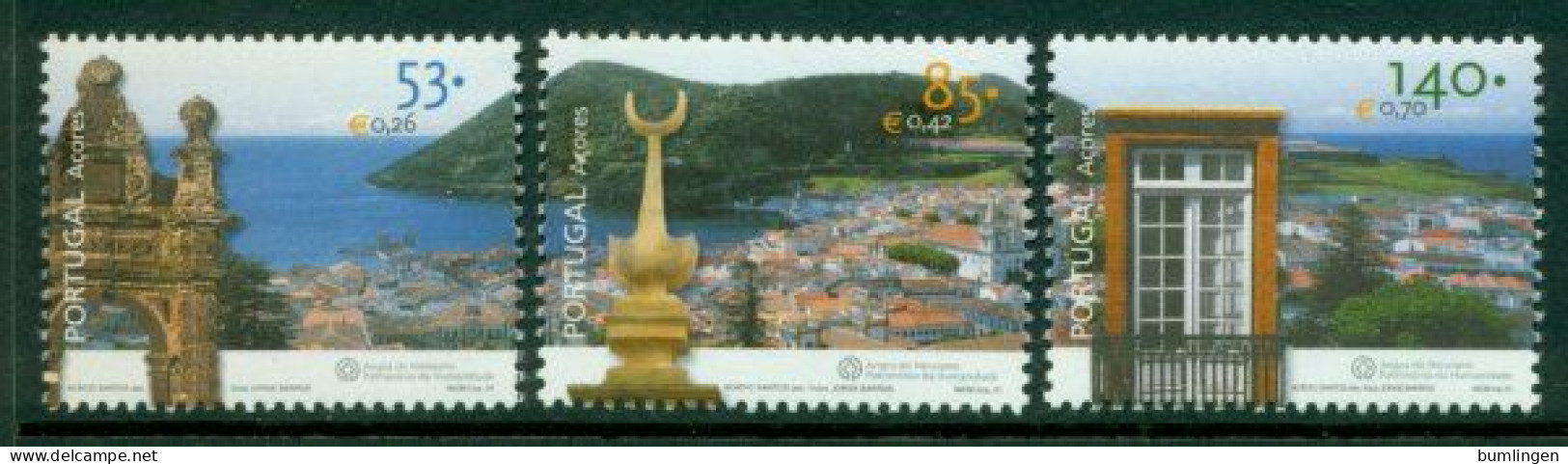 PORTUGAL – AZORES 2001 Mi 479-81** UNESCO Heritage Sites – Angra Do Heroismo [B412] - UNESCO