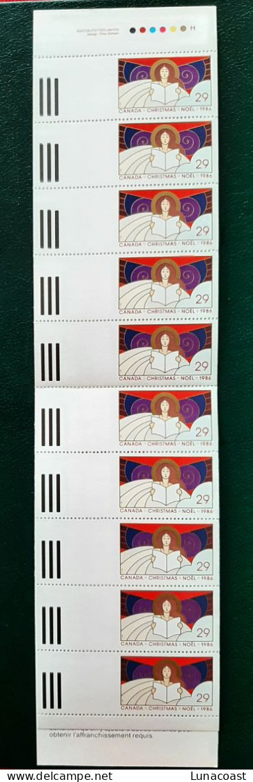 Canada 1986 MNH Sc #1116a**   Booklet Pane Of 10 X 29c Christmas Angels, Perf. 13.5 - Neufs