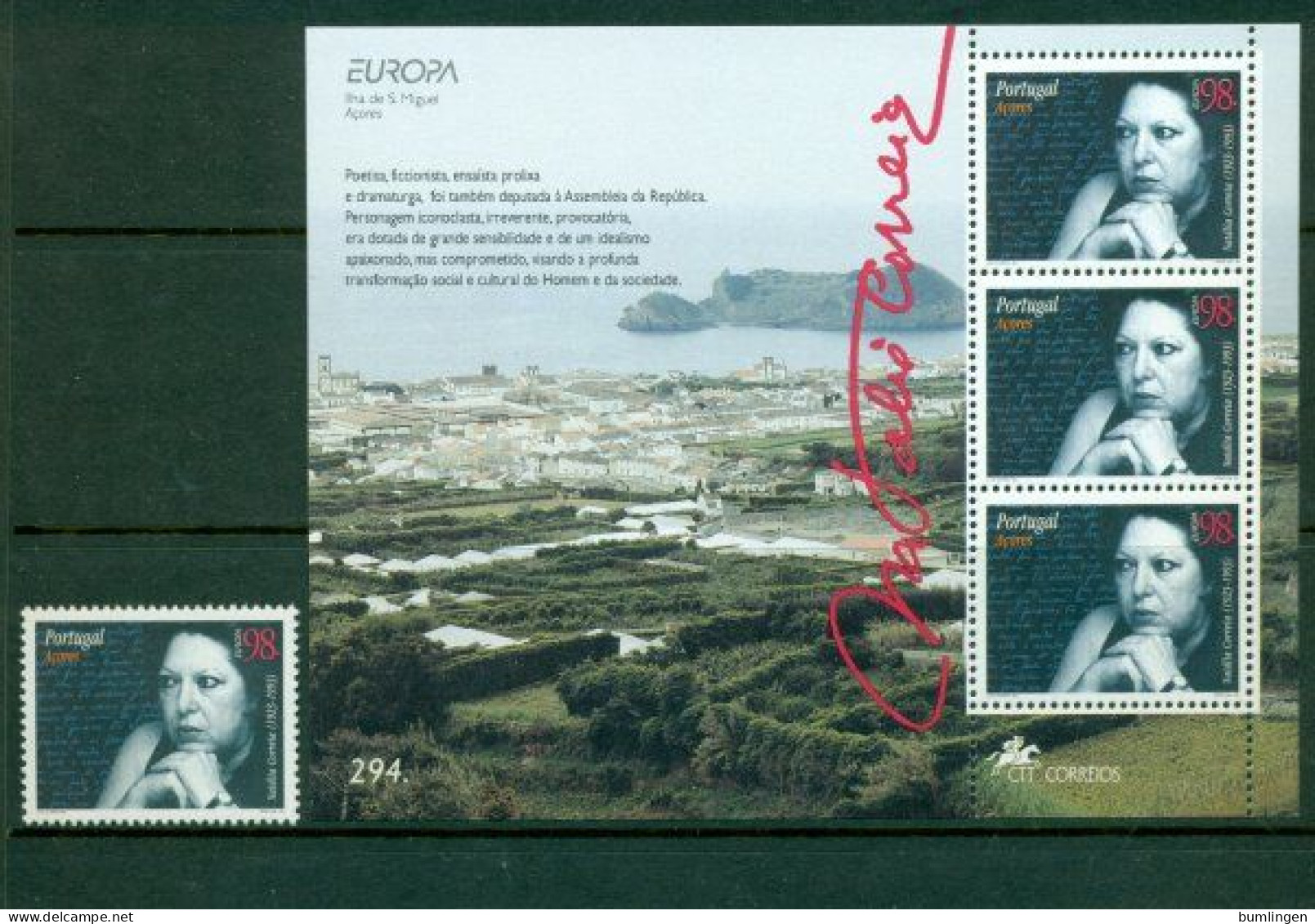 PORTUGAL – AZORES 1997 Mi 456A + BL 15** Europa CEPT – Famous Women [B417] - 1997