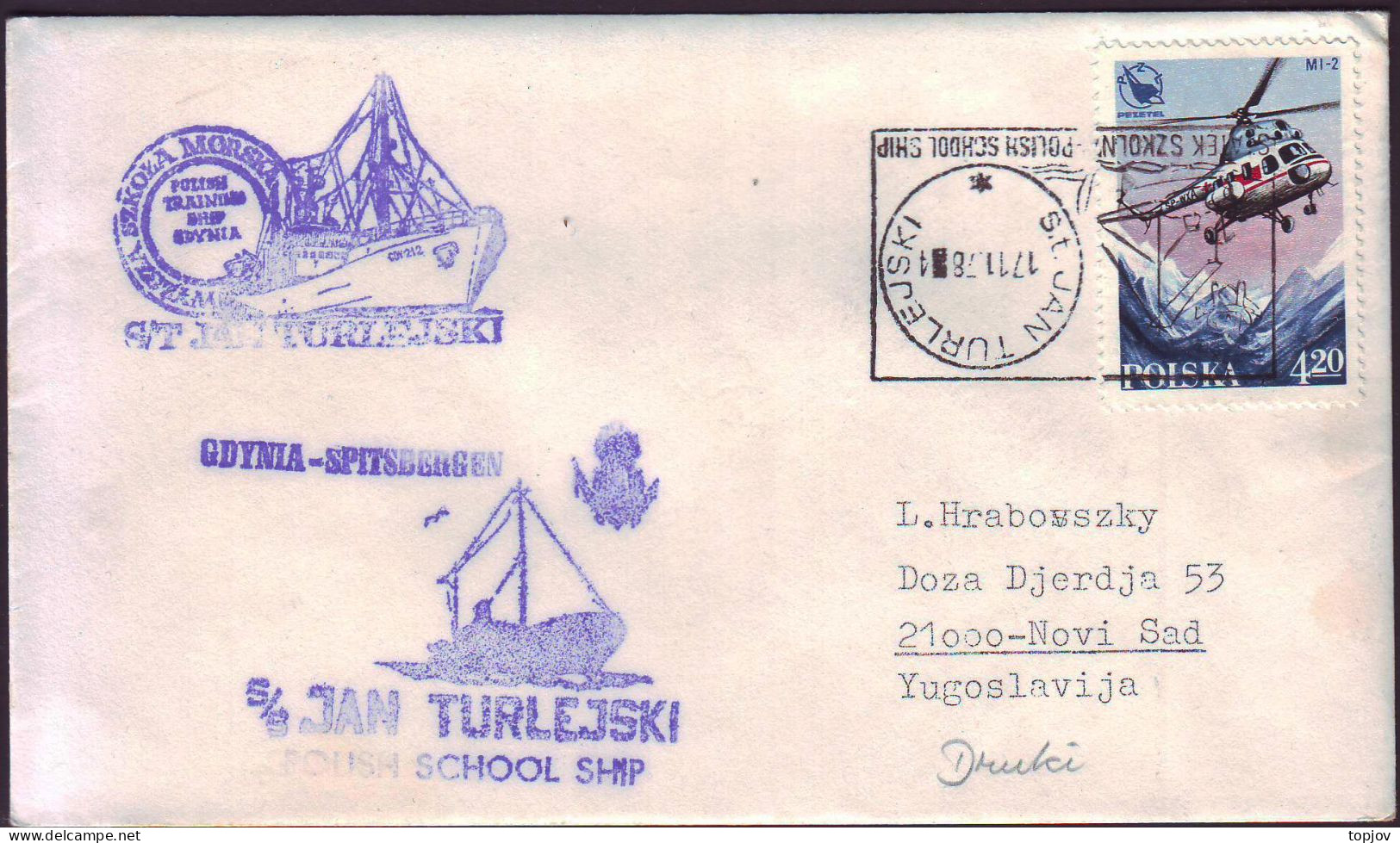 POLAND - SPITSBERGEN  S/S JAN TURLEJSKI - SCHOOL SHIP - HELICOPTER  - 1978 - Arctic Expeditions