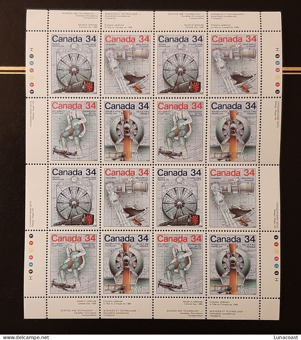 Canada 1986 MNH Sc #1099 -1102**   Full Plate Block Of 16 X 34c, Science And Technology -1 - Neufs