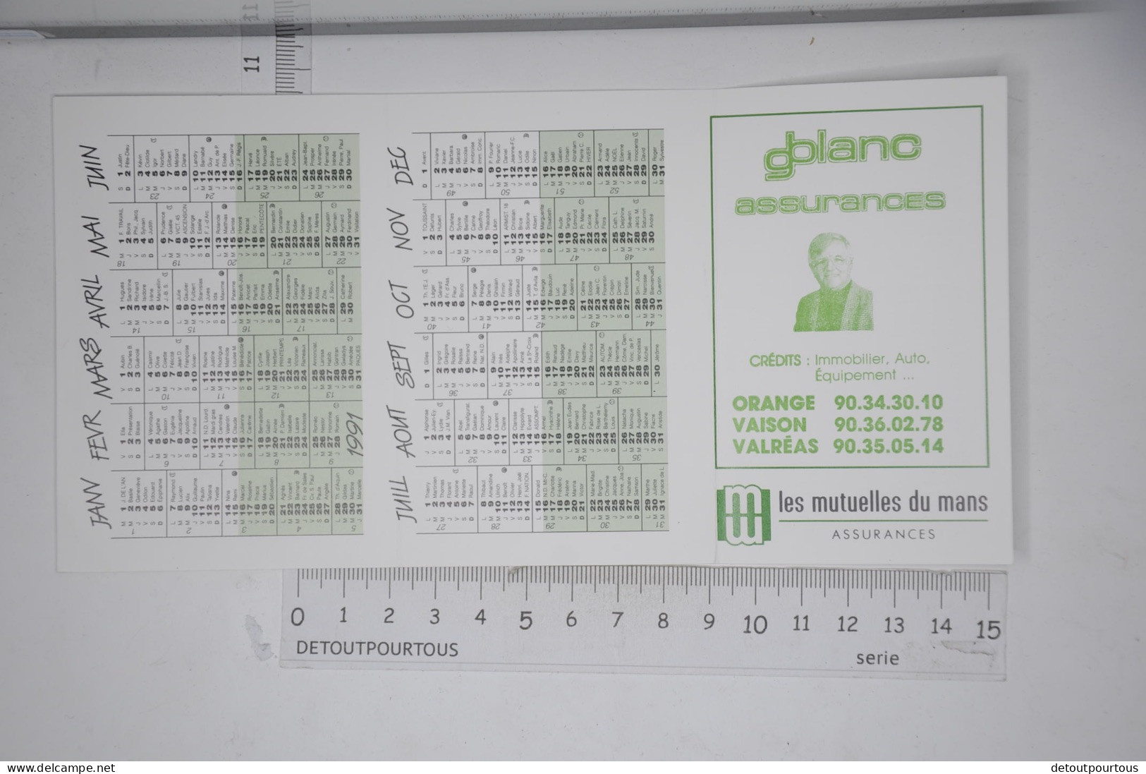 Mini Calendrier 1991 Assurances Mutuelles Du Mans G BLANC Orange Vaison Valréas / Illustration Biche - Petit Format : 1981-90