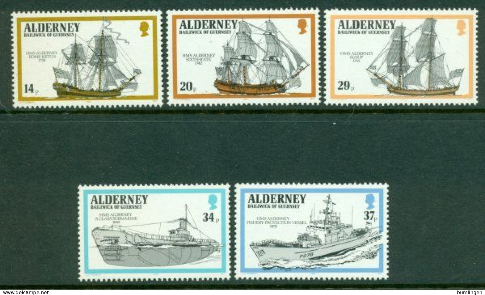 ALDERNEY 1990 Mi 43-47** War Ships In The British Fleet With The Name ”Alderney” [B429] - Militares