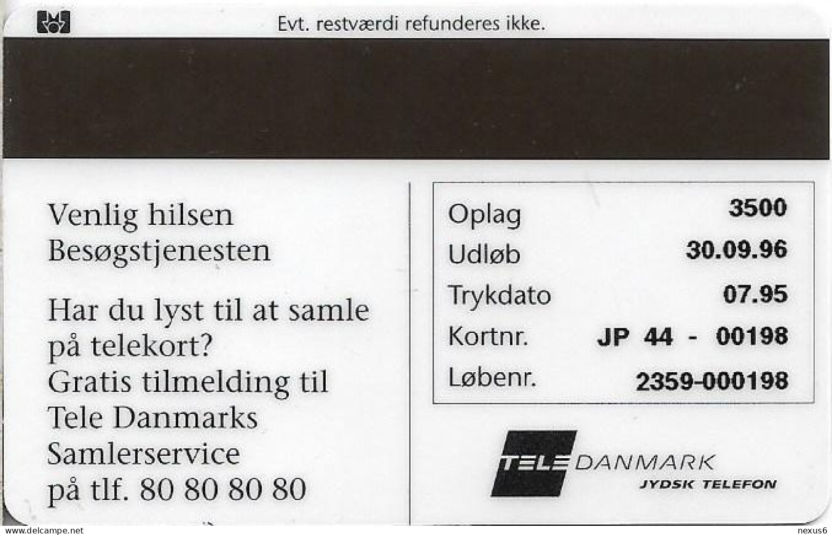 Denmark - Jydsk - Tele Danmark Collectors Service - TDJP044 - 07.1995, 5kr, 3.500ex, Used - Danemark