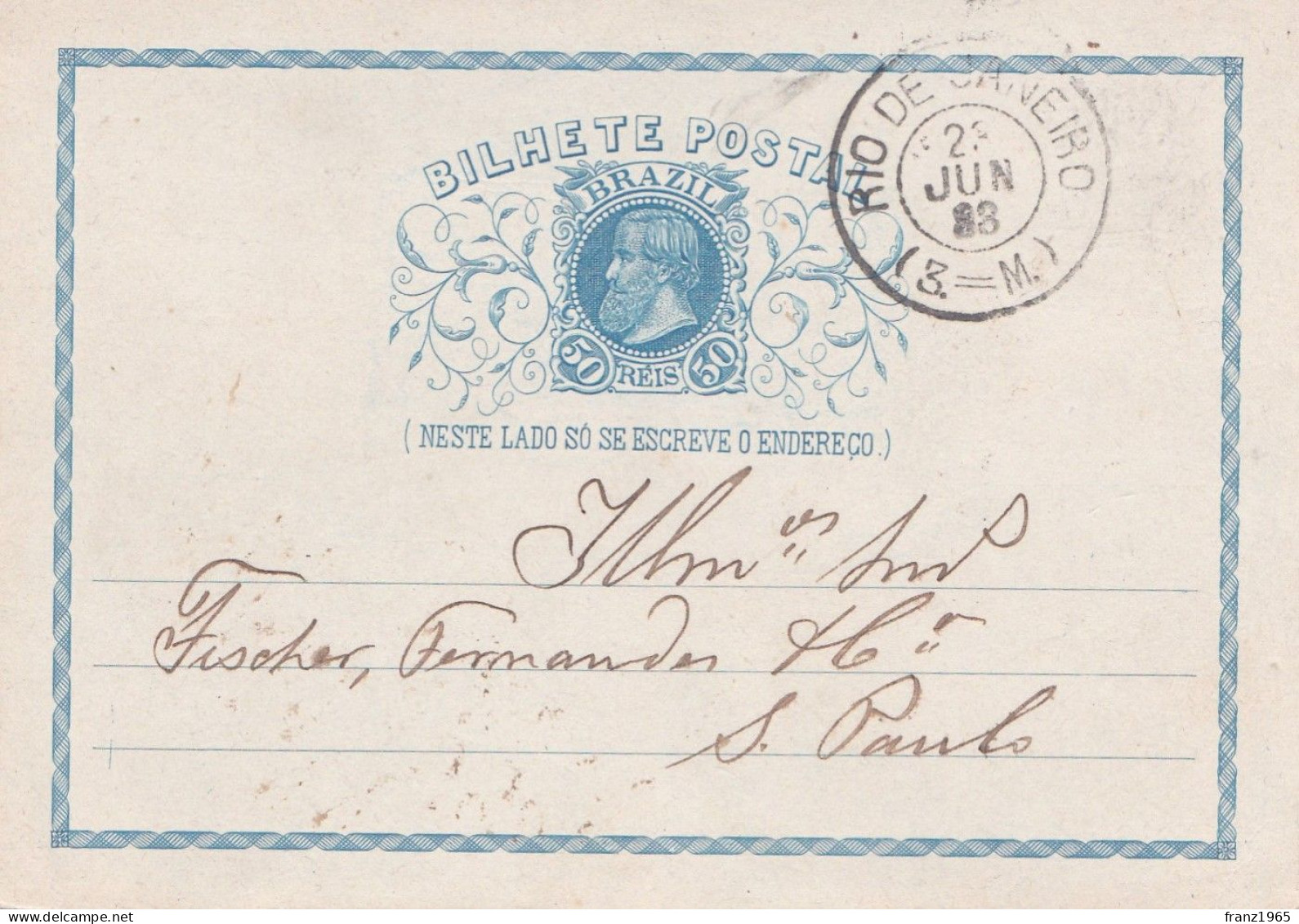 Bilhete Postal - Rio De Janeiro - 1883 - Storia Postale