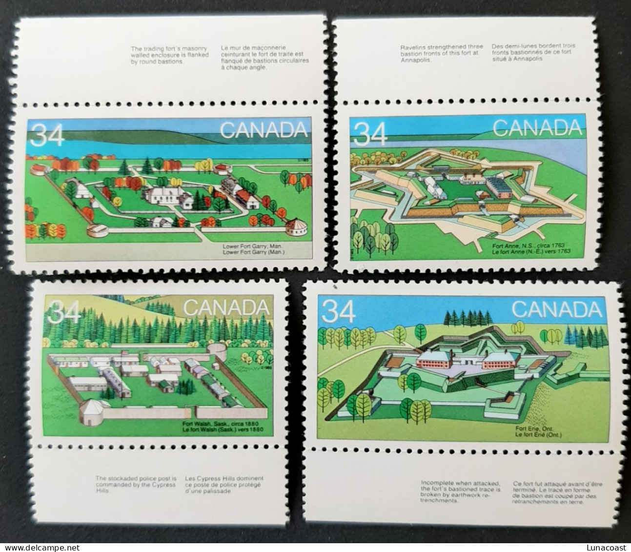 Canada 1985 MNH Sc #1050-1051-1055-1956**   4 X 34c Forts, Lower Fort Gary, Anne, Erie And Walsh - Neufs