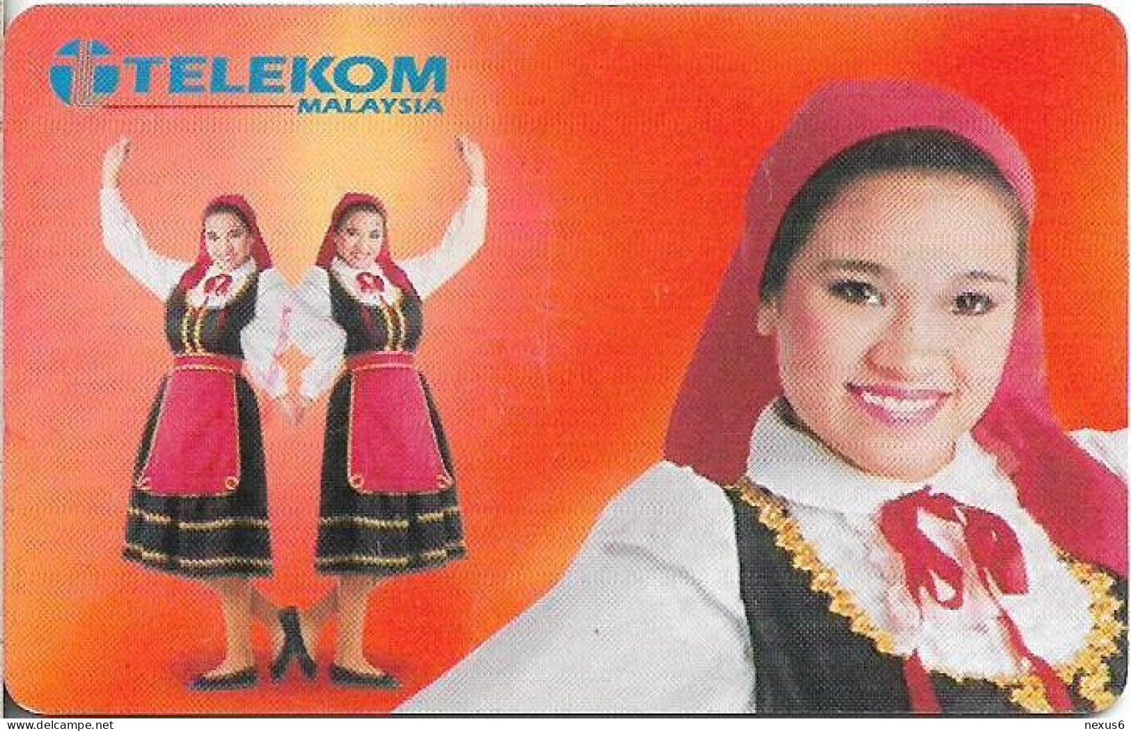 Malaysia - Telekom Malaysia (chip) - Costume Of Portuguese Community, Gem5 Black, 10RM, Used - Maleisië