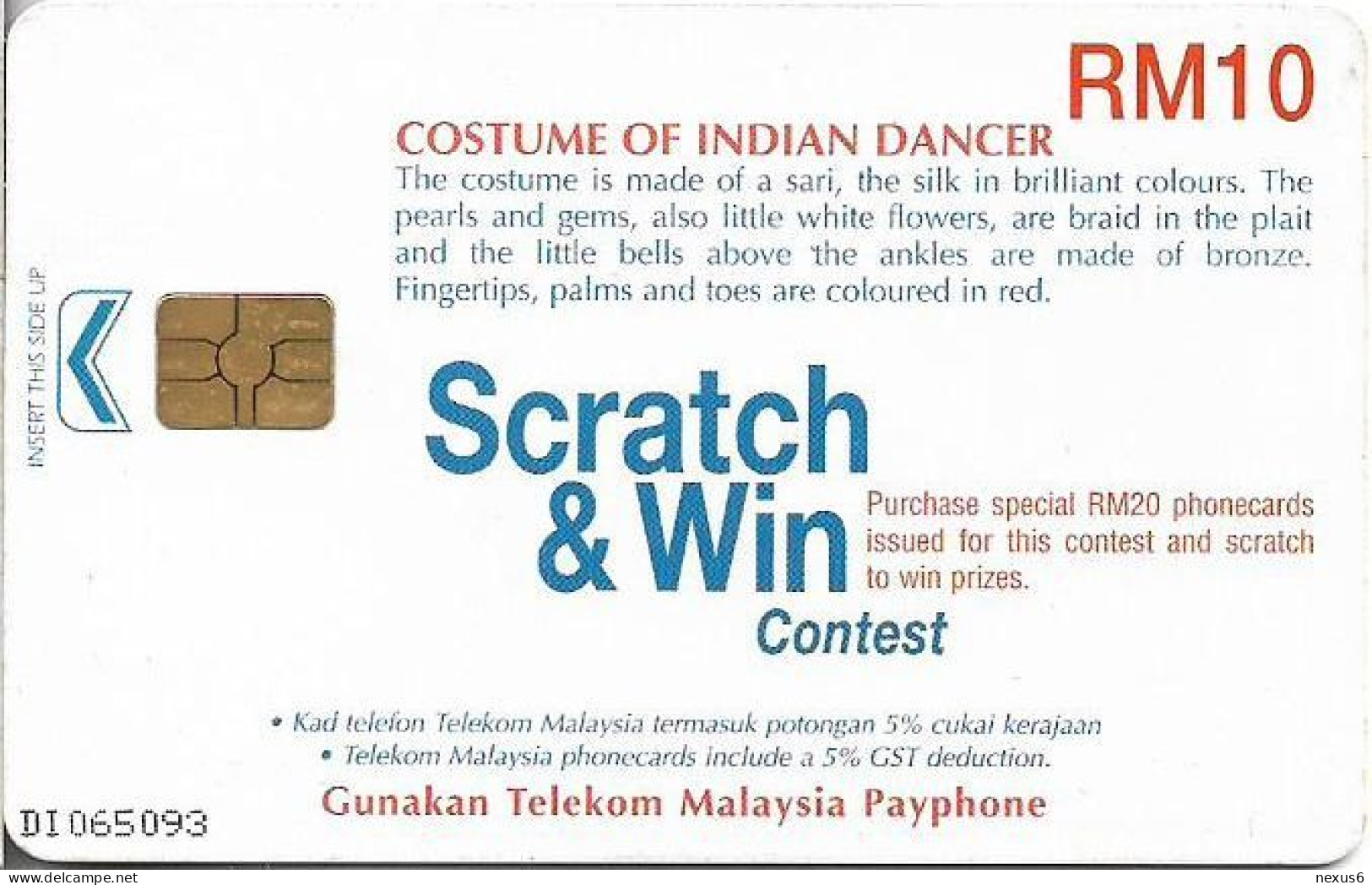 Malaysia - Telekom Malaysia (chip) - Costume Of Indian Dancer, Gem5 Black, 10RM, Used - Malaysia