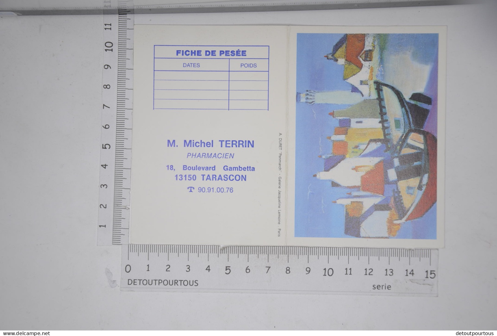Mini Calendrier 1987 Pharmacie Michel TERRIN 13150 Tarascon / Illustration Tableau Penmarch Par A DURET - Kleinformat : 1981-90