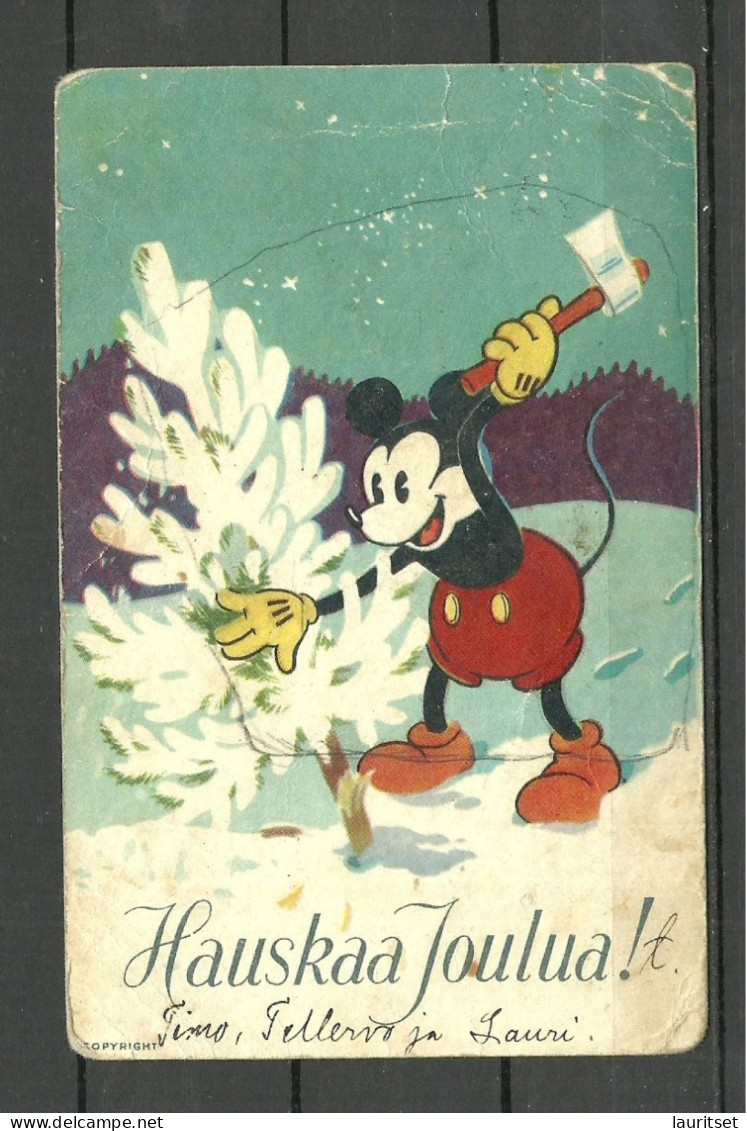 FINLAND Christmas Card Mickey Mouse Walt Disney, Used, O 1941, Stamp Missing - Bandes Dessinées