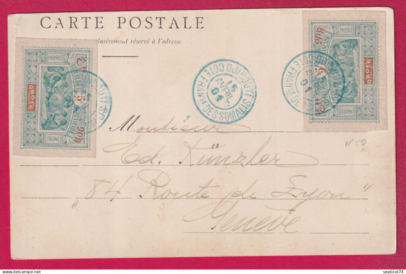 DJIBOUTI COTE FRANCAISE DES SOMALIS N°50 1901 POUR GENEVE SUISSE LETTRE - Lettres & Documents