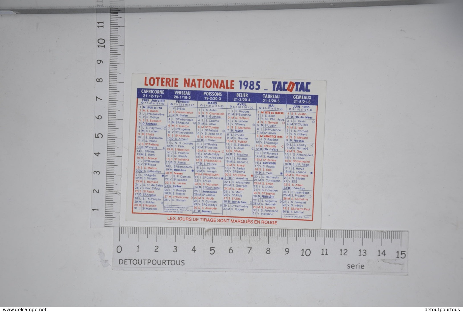 Mini Calendrier 1985  Loterie Nationale TacOtac - Small : 1981-90