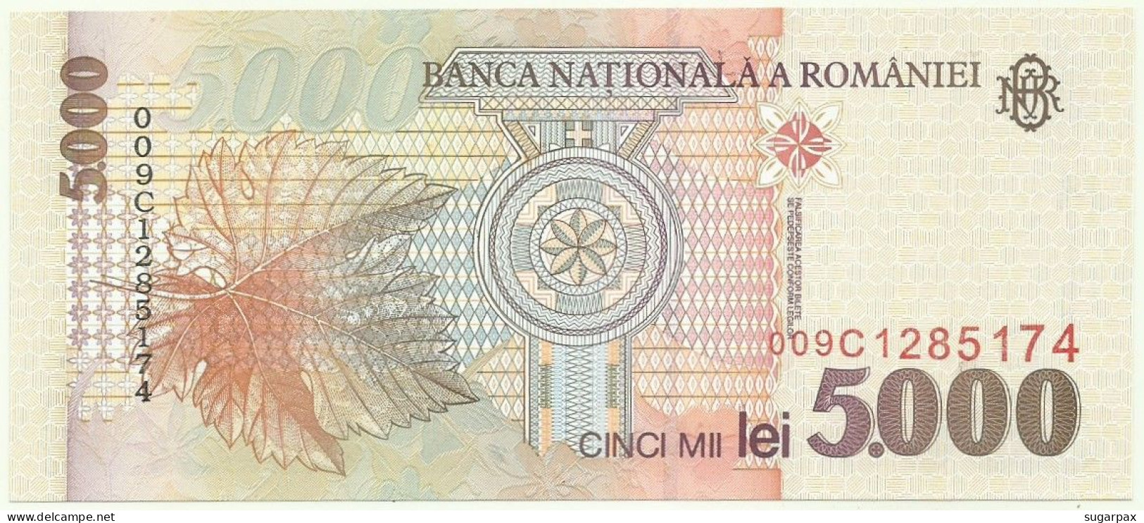 ROMANIA - 5.000 Lei - 1998 - Pick 107 - Unc. - Série 009C - 5000 - Roumanie