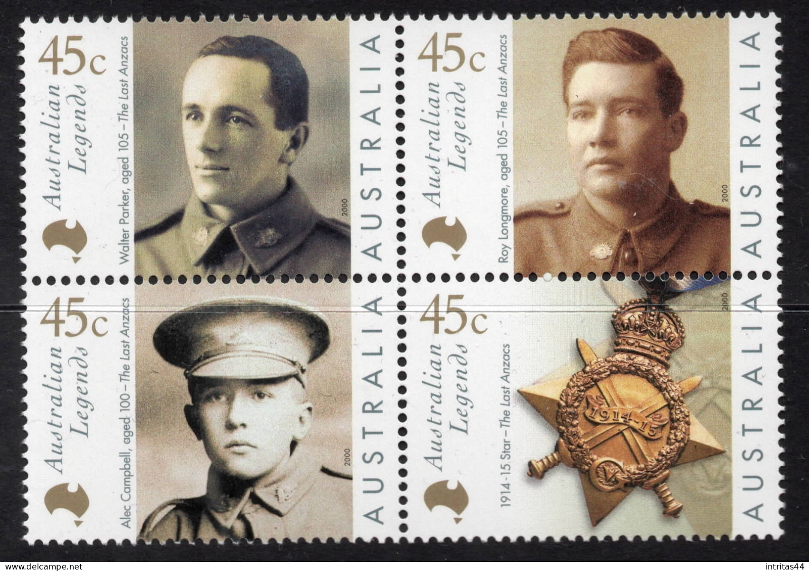 AUSTRALIA 2000 " AUSTRALIAN LEGENDS (4th SERIES) AUSTRALIAN DAY. THE LAST ANZACS " BLOCK OF (4) MNH - Oblitérés