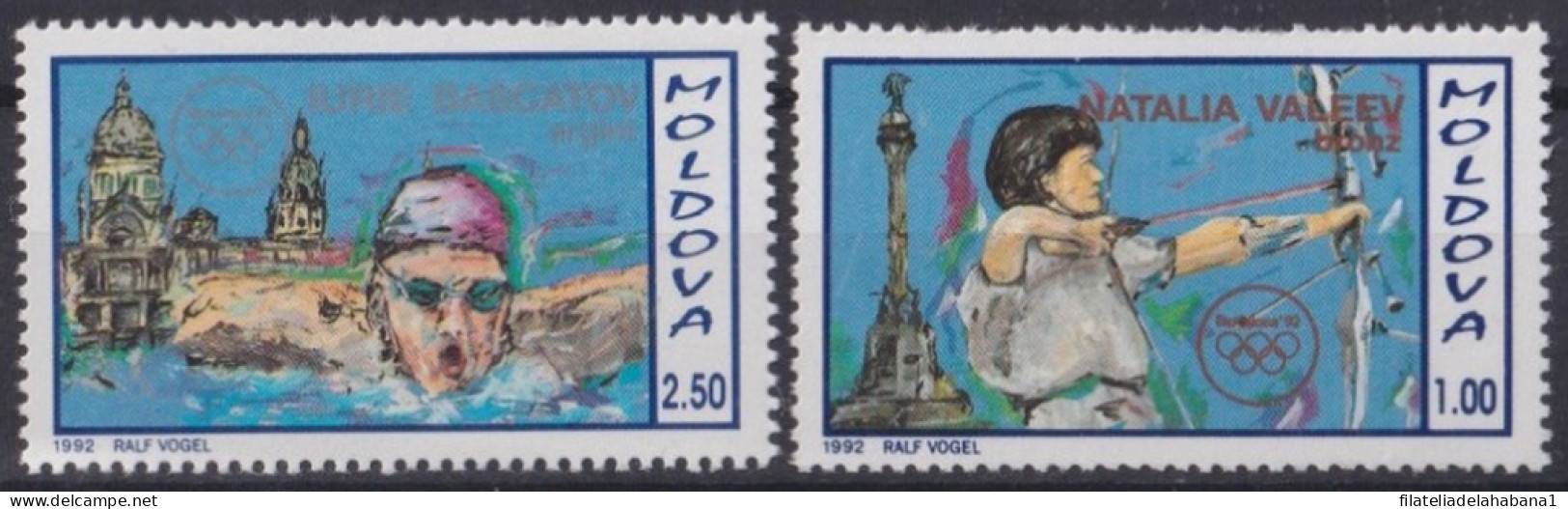 F-EX48862 MOLDOVA MOLDAVIA MNH 1992 OLYMPIC BARCELONA SURCHARGE ATHLETISM ARCHERY EQUESTRIAN SWIMMING.  - Zomer 1992: Barcelona