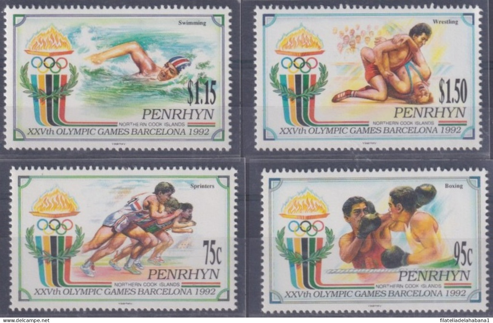 F-EX48930 PENRHYN MNH 1992 OLYMPIC BARCELONA ATHLETISM SPRINTERS BOXING WRESTLING SWIMMING.  - Zomer 1992: Barcelona
