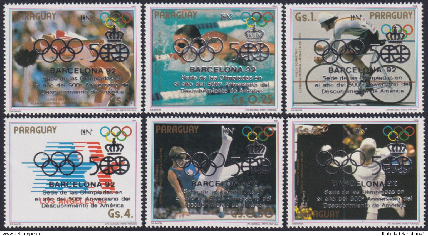 F-EX48850 PARAGUAY MNH 1987 BARCELONA OLYMPIC GAMES SILVER OVERPRINT CYCLE FENCING.  - Verano 1992: Barcelona