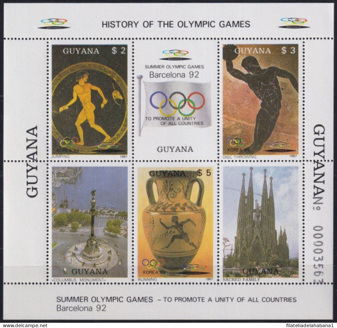 F-EX48106 GUYANA MNH 1987 ARCHEOLOGY OLYMPIC GAMES BARCELONA.  - Zomer 1992: Barcelona