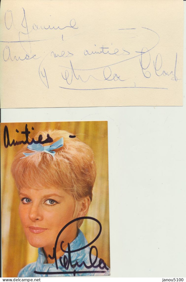 MUSIQUE    CHANTEUSE  -  PHOTO  (REPRODUCTION) DE " PETULA CLARK  + 2 AUTOGRAPHES  "        1962.      2  Pièces. - Handtekening