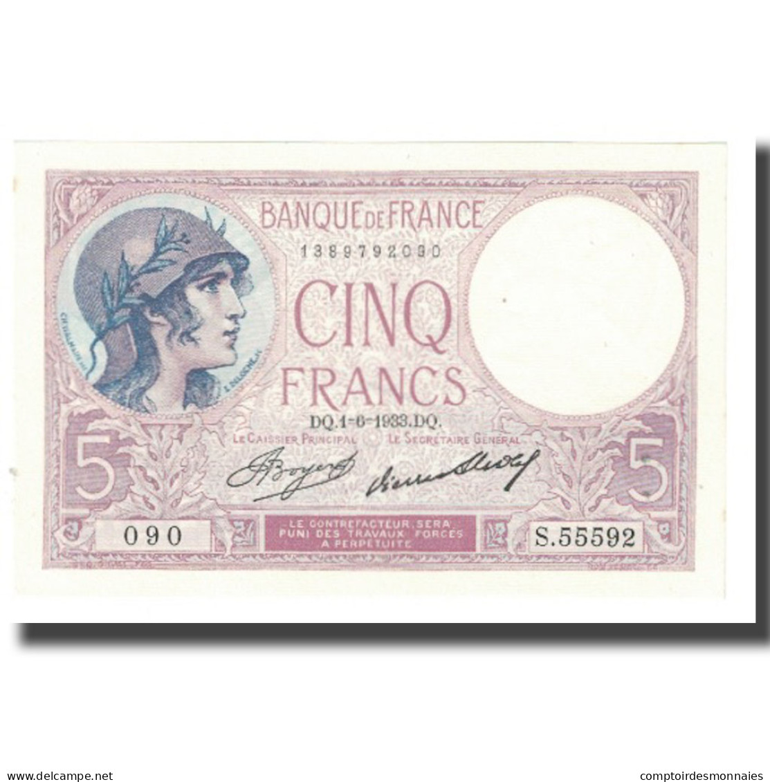 France, 5 Francs, 1933, 1933-06-01, NEUF, Fayette:3.17, KM:72e - 5 F 1917-1940 ''Violet''