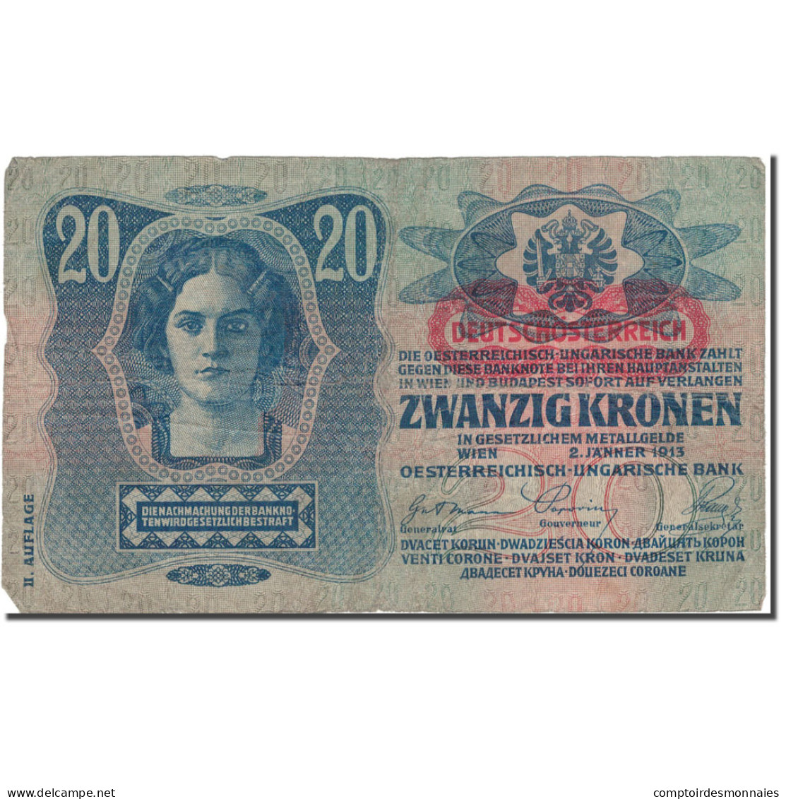 Billet, Hongrie, 20 Korona, 1913, 1913-01-02, KM:20, TTB - Hungary