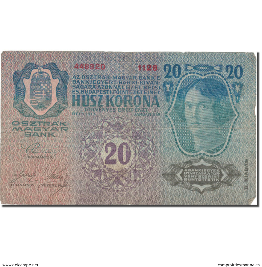Billet, Hongrie, 20 Korona, 1913, 1913-01-02, KM:20, TTB - Hongrie